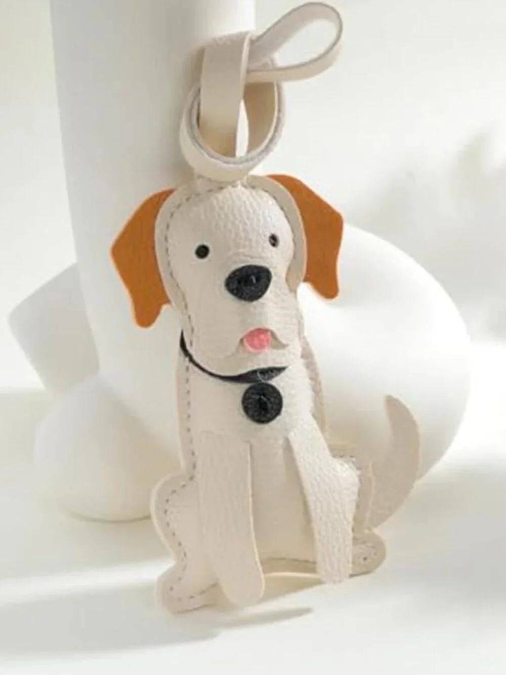 White Brown Dog Bag Charm Keychain Cute Purse Handbag Accessory